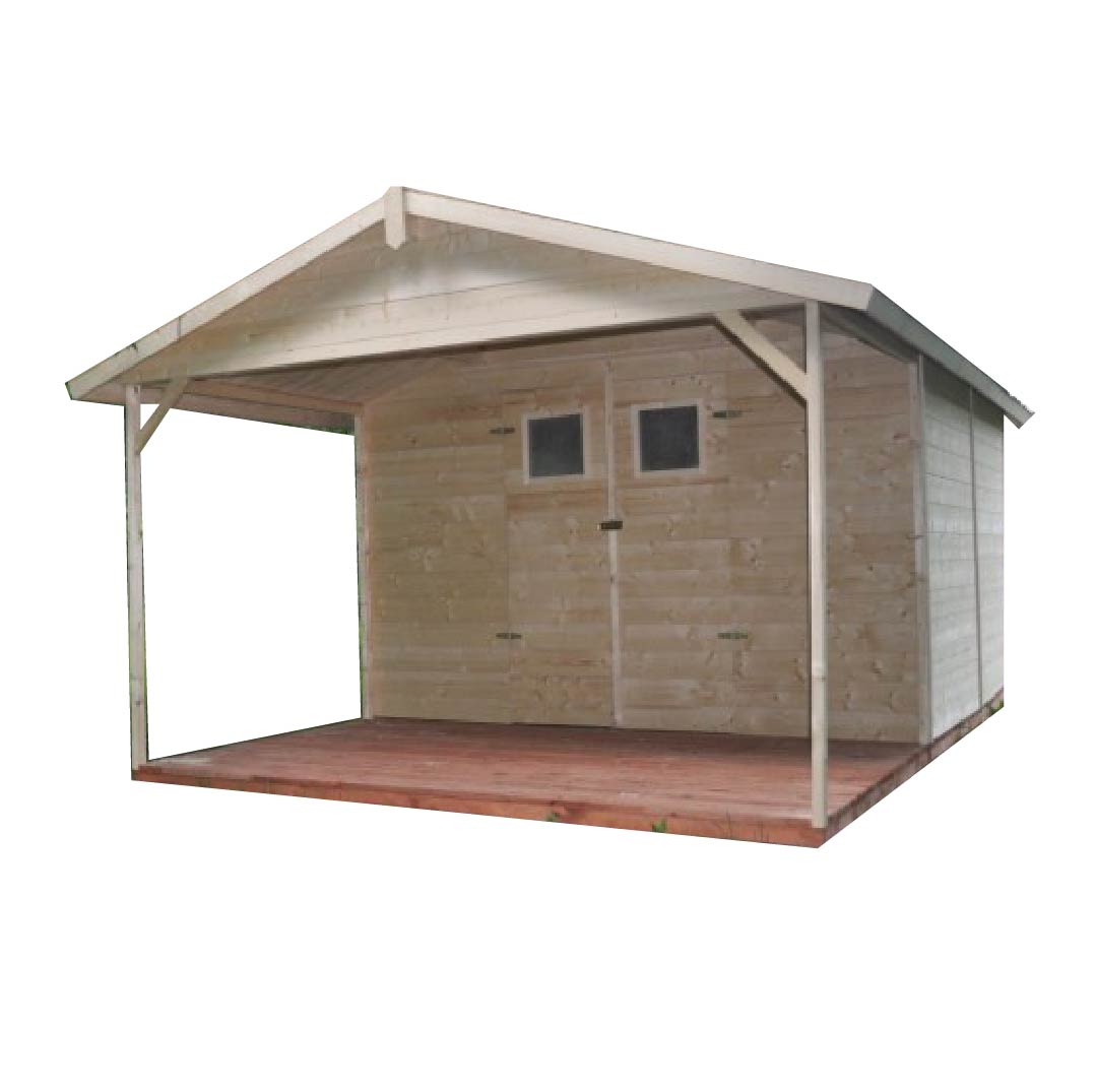 Záhradný drevený domček SEV s terasou 12m2, 16mm, s okny