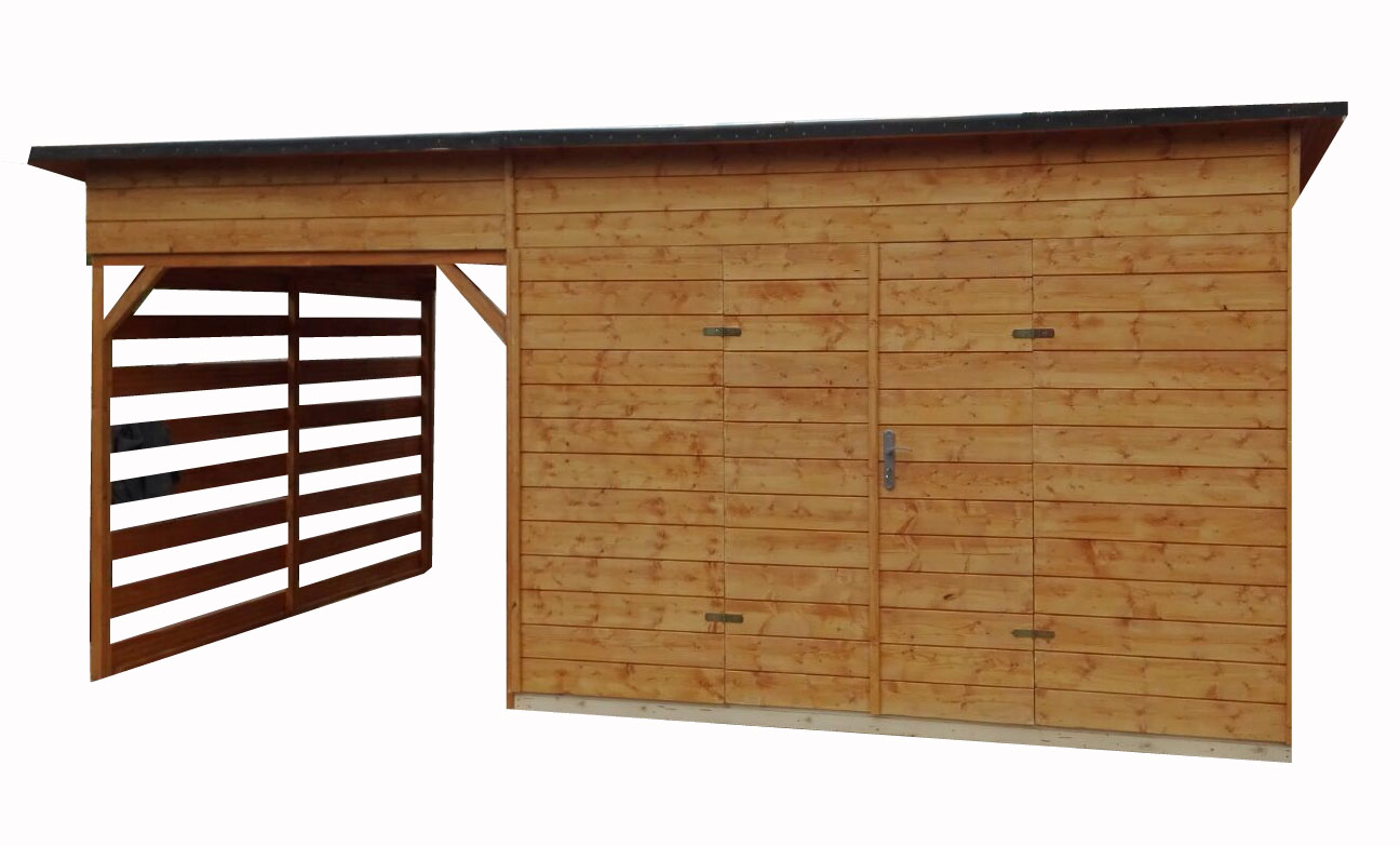 Záhradný drevený domček s terasou TOL II 9m2 + 6m2, 19mm, s okny