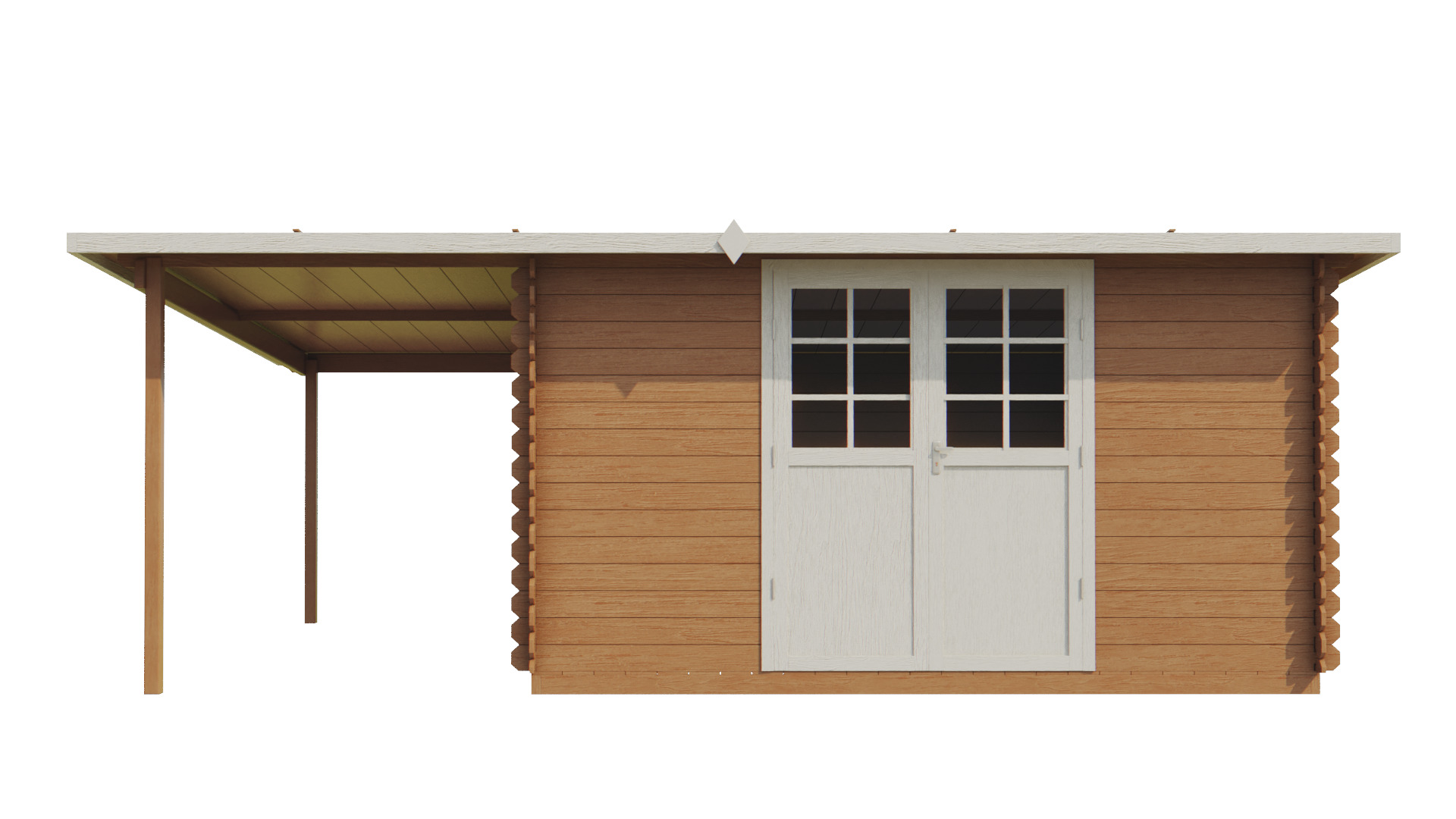 Záhradný drevený domček zrubový SEGOVIA 6,5 x 4,5m s terasou 8m2 