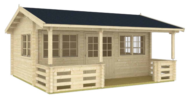 Záhradný drevený domček zrubový CAMPO 5,5 x 5,5 m s terasou 5m2