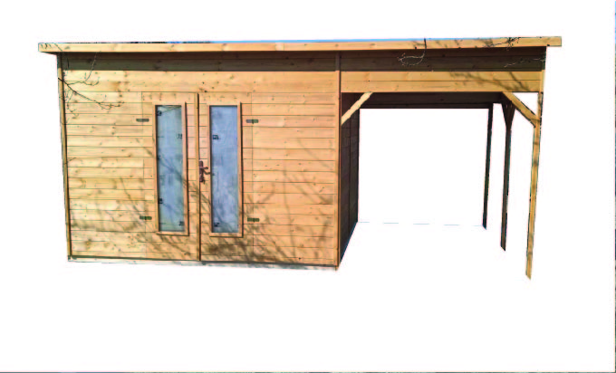 Záhradný drevený domček s terasou TOL III 9m2 + 6m2, 19mm, s okny