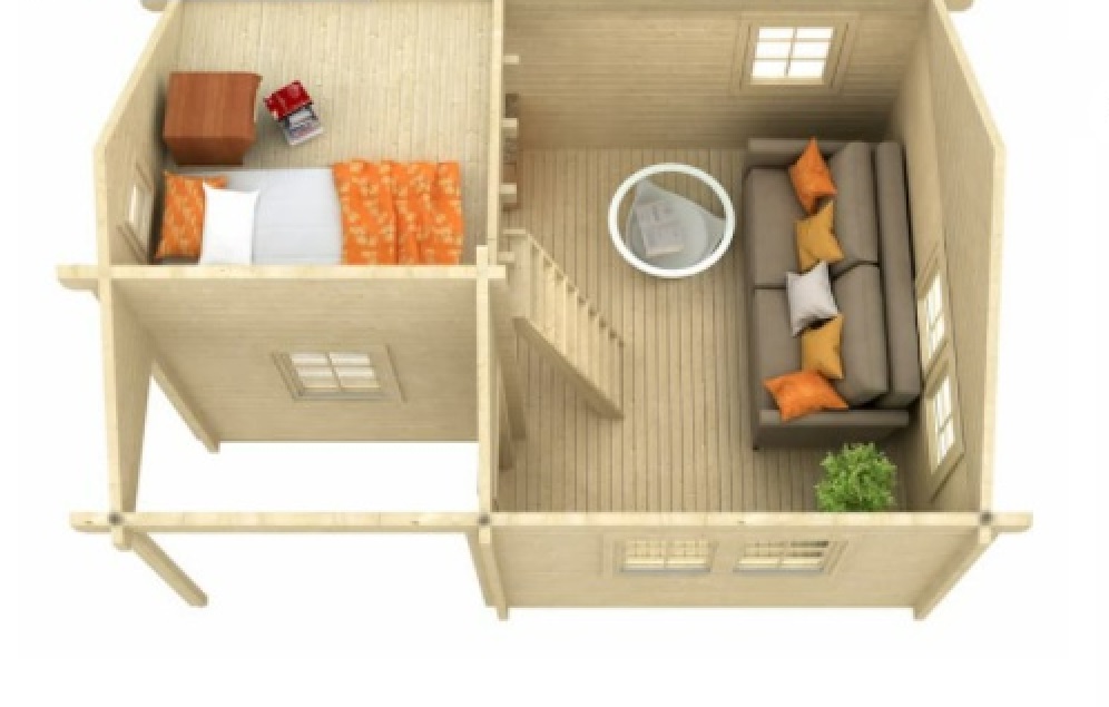 Zrubový záhradný domček / chatka s poschodím na spanie LEON HIGH (40mm)